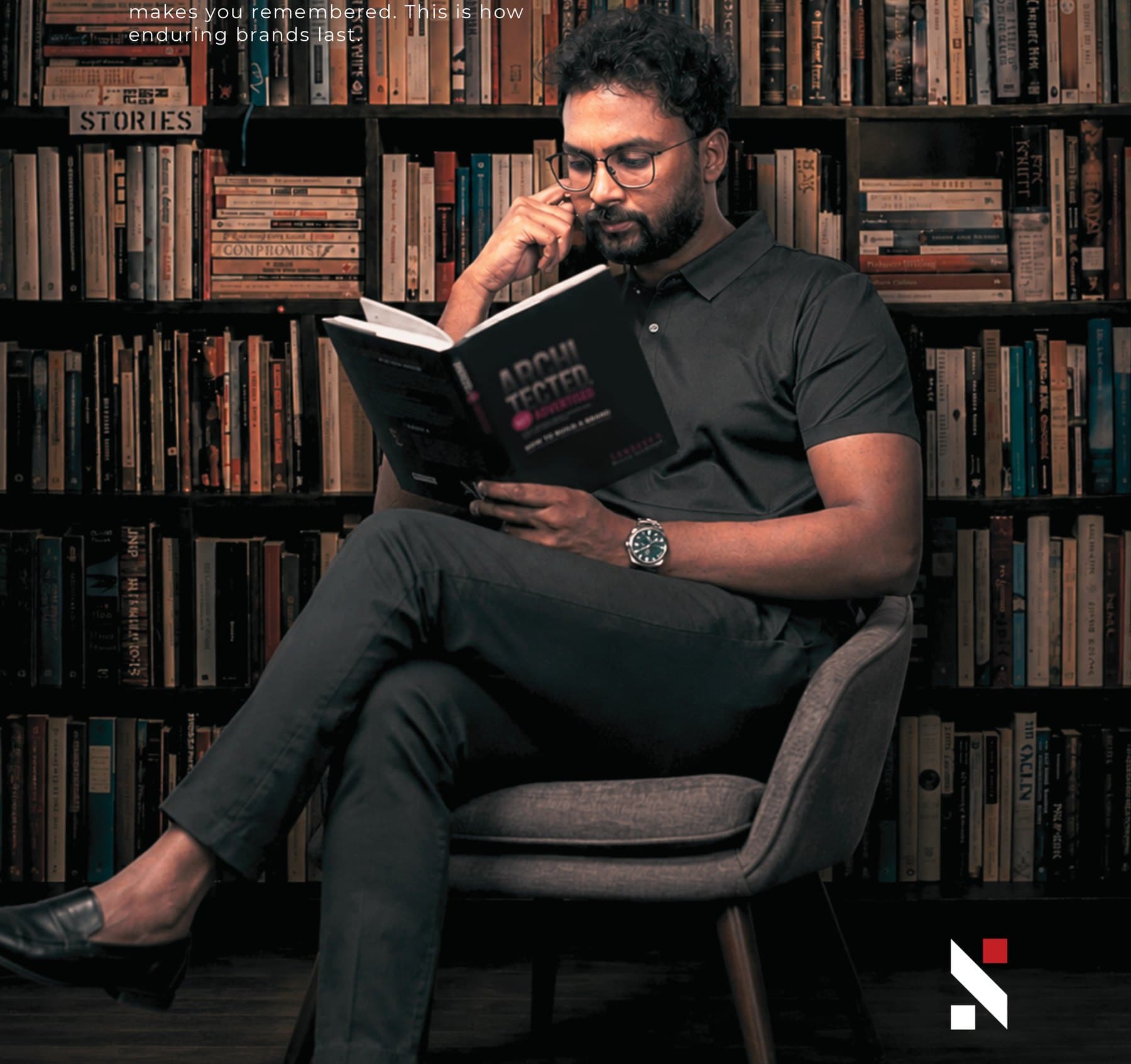 Sandeep reading in his library